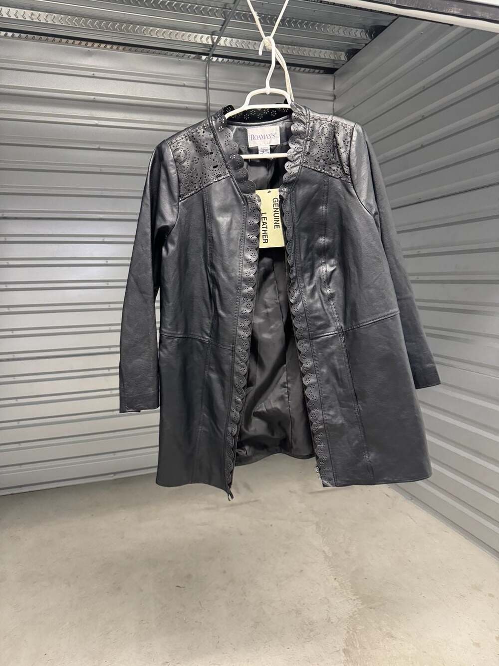 Roaman's Leather Jacket Size 14W Black Cutwork Scalloped Edge